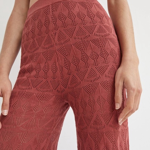 NEW Anthropologie Pointelle High Rise Wide Leg Stretch Knit Lounge Pants Crochet - Picture 5 of 16